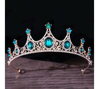 Hair Jewelry Crown Tiaras for Women Baroque Vintage Black Gothic Crystal Crown and Tiara Wedding Bride Accessoires pour les femmes Couronne de ramifications Diadema (Couleur: H007 Gold Green)