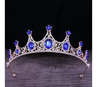 Hair Jewelry Crown Tiaras for Women Baroque Vintage Black Gothic Crystal Crown and Tiara Wedding Bride Accessoires pour les femmes Couronne en strass Diadema (Couleur: H007 Gold Bleu)