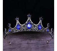 Hair Jewelry Crown Tiaras for Women Baroque Vintage Black Gothic Crystal Crown and Tiara Wedding Bride Accessoires pour les femmes Couronne en strass Diadema (Couleur: H007 Black Bleu)