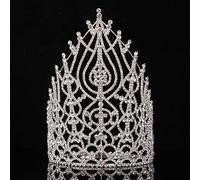 Hair Jewelry Crown Tiaras for Women Beauty Pageant Crown Rhingestone Pageant Tall Crowns Crystal Ajuster Contour Band Miss Big Tiara (Couleur: Silver, Taille: Tiaras)