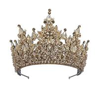Hair Jewelry Crown Tiaras for Women Vintage Red Crystal Bridal Tiaras Queen Couronnes Femmes Pageant Diadem Indian Wedding Hair Accessories by (Taille: Champagne Couleur)