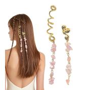 Hair Jewelry - Vintage Dreadlock Gemstone Rings | Natural Stone Hair Tinsel Beads with Boho Accent Clips for Women, Teens, Bridal, Wedding, Festival Party, Costume Styling