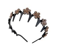 Hair Push Back Headband, Wavy Hairband with Rhinestone Flower, Flyaway Control, All-Day Comfort Fit, Fashion Hair Accessory for Casual, Formal, Gym, Workout Use, 5.91 Inches