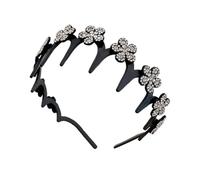 Hair Push Back Headband, Wavy Hairband with Rhinestone Flower, Flyaway Control, All-Day Comfort Fit, Fashion Hair Accessory for Casual, Formal, Gym, Workout Use, 5.91 Inches