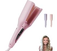 Hair Styling Tool with Negative Ionic Technology, Homessencials 3D Curling Iron for Quickly Creating Smooth Waves, French Curls Iron, 4 Gears Double-Sided Heating, for Travel & Home (Pink)