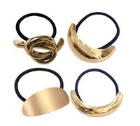 Hair Ties, Hair Cuff, Stylish Decorative Ring Versatile Use 4pcs Geometric Design Gold Finish Secure Hold, Ponytail Holder for Accessories, 2.28x0.98x1.18inches