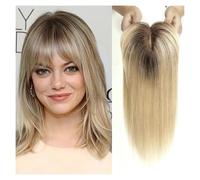 Hair Toppers Femme 4"x5.5" Perruques de cheveux humains véritables avec frange Pièces de clip de base en soie Cheveux de topper droits for femmes Extension de cheveux(10 inch,Ombre Brown Blonde)