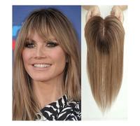 Hair Toppers Femme 4"x5.5" Perruques de cheveux humains véritables avec frange Pièces de clip de base en soie Cheveux de topper droits for femmes Extension de cheveux(10 inch,Ombre Brown)