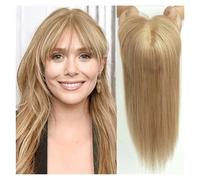 Hair Toppers Femme 4"x5.5" Perruques de cheveux humains véritables avec frange Pièces de clip de base en soie Cheveux de topper droits for femmes Extension de cheveux(14 inch,Honey Blonde)