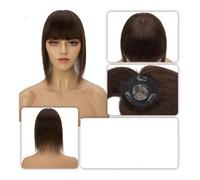 Hair Toppers Femme 8,5 x 8,5 cm Postiches Cheveux Humains for Femmes Mono Perruques Pince À Cheveux Avec Frange Postiche Lisse Invisible Clip Dans Les Extensions De Cheveux(20 INCHES,Brown)