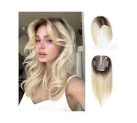 Hair Toppers Femme Extensions de cheveux for femme - Cheveux humains naturels - 12 x 13 cm - Attachés à la main - Base mono - Racine foncée - Blond ombré - 35,6 cm - Partie libre - Cheveux Remy lisses