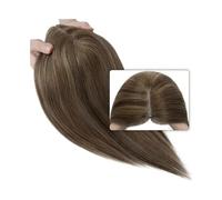 Hair Toppers Femme Extensions de cheveux humains raides for femme, 8 x 10 cm, partie centrale, nœud unique, base mono, crochet à la main, extension de cheveux à clipser(Medium Brown+Dark Blonde,8inch)