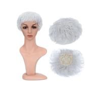 Hair Toppers Femme Extensions de cheveux synthétiques bouclés et naturels, postiche de remplacement, 13x13cm, Extensions de cheveux courts ondulés à Clip(Silver Grey)