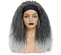 Hair Toppers Femme Perruque Afro crépue Marley Twist, cheveux bruns ombrés noirs, tresses Marley, bandeau, perruque tressée synthétique(Grey+White)