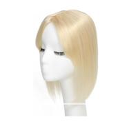 Hair Toppers Femme Postiche for femme en cheveux naturels, taille 12 x 13 cm, postiche avec frange, base en soie, clip dans le postiche, postiche avec frange(35 cm,Blonde)