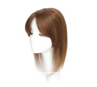 Hair Toppers Femme Postiche for femme en cheveux naturels, taille 12 x 13 cm, postiche avec frange, base en soie, clip dans le postiche, postiche avec frange(35 cm,Light Brown)