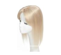 Hair Toppers Femme Postiche for femme en cheveux naturels, taille 12 x 13 cm, postiche avec frange, base en soie, clip dans le postiche, postiche avec frange(25 cm,Platinum Blonde)