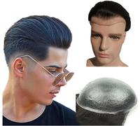 Hair Toupee men Toupet for homme 0,04 mm peau ultra fine base en PU postiche 8 x 10 pouces prothèse de cheveux humains masculins #1 noir de jais densité 110% système de remplacement de perruque toupe
