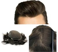 Hair Toupee men Toupet for hommes Brun foncé 2# Morceau de cheveux humains 8 × 10" Lace Front avec base en peau PU Toupet for hommes Ligne de cheveux naturelle Système de remplacement de cheveux respi