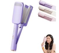 Hair Waver Crimper, Waver Curling Iron, Beach Waves Curling Wand, Ionic Deep Hair Curler Tool with Ceramic 3 Barrel for Women, Anti-Scald, Easy to Use (Purple)