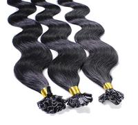 Hair2Heart 25 x 1g extensions cheveux keratine à chaud - 50cm, couleur #1 Noir foncé, ondulé
