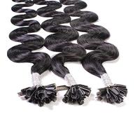 Hair2Heart 25 x 1g extensions cheveux keratine à chaud - 50cm, couleur #1b Noir naturel, ondulé