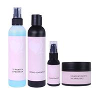 hair2heart Kit de soin pour extensions de cheveux humains - traitement en spray à 2 phases, shampooing crème, huile capillaire et masque capillaire pour des cheveux éclatants de santé