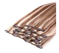 hair2heart Lot de 7 extensions de cheveux à clips en cheveux naturels lisses - 100 g - 40 cm - Marron clair méchés