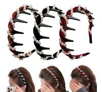 Hairband with Pearl Lot de 3 bandeaux vintage en perles synthétiques Cranium pour cheveux longs et courts (perle, noraml)