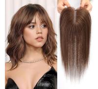 HAIRCUBE femmes gel capillaire tops cheveux épais avec frange gris cheveux, 4,5 * 5 pouces dentelle suisse cravate à la main tops 14 pouces (Miel brun)