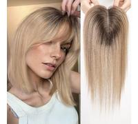 HAIRCUBE femmes gel capillaire tops cheveux épais avec frange gris cheveux, 4,5 * 5 pouces dentelle suisse cravate à la main tops 14 pouces (Ombre gris blond)