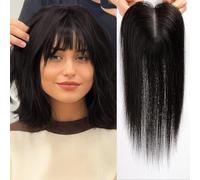HAIRCUBE femmes gel capillaire tops cheveux épais avec frange gris cheveux, 4,5 * 5 pouces dentelle suisse cravate à la main tops 14 pouces (Noir naturel)