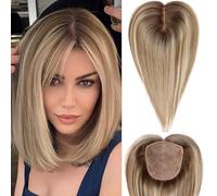 HAIRCUBE Lot de 12 extensions de cheveux humains pour femme de 30,5 cm - Brun clair avec mèches blondes - Sans frange - Pour femme avec des cheveux clairsemés ou des racines grises