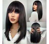 HAIRCUBE naturel droit court Bob perruques avec frange de cheveux perruque noire longueur d'épaule des femmes perruque synthétique pour les femmes