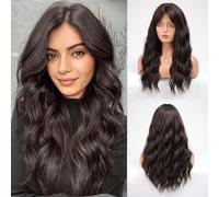 HAIRCUBE Perruque Brune Foncée avec Frange - Perruque bouclée avec frange pour femme, aspect naturel en fibres synthétiques.