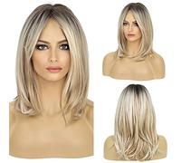 HAIRCUBE Perruques Longues Blondes Pour Femmes Perruque De Cheveux Synthétiques Avec Frange Couleur Ombrée Avec Racines Foncées