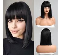 HAIRCUBE Short charm Bob perruque pour femmes en fibre synthétique naturelle résistant à la chaleur partie/cosplay/vêtements/perruque quotidienne (Noir)