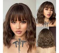 HAIRCUBE Short glamour Bob perruque pour femme Natural Heat Resistant fibre synthétique Party/cosplay/vêtements/perruque quotidienne (Le Brun)