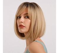 HAIRCUBE Short Wave tête avec frange femmes perruque de mode en fibre synthétique résistant à la chaleur naturelle partie/cosplay/vêtements/perruques quotidiennes (La blonde)