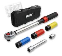 Hairich Clé dynamométrique pour voiture 1/2", 40-210 Nm, certifiée TÜV Süd GS, set de 6 pièces avec rallonge 125 mm, adaptateur 1/2"-3/8" et 3 douilles - Pour changement de pneus et moto