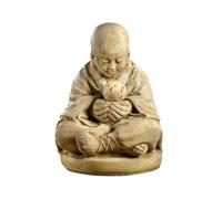 HAIRIE GRANDON-Statue en pierre reconstituée beige finition patinée Hairie Grandon Moine assis avec boule - 50 cm
