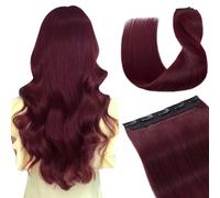 Hairro Extensions de cheveux humains à clipser - 35,6 cm - Cheveux Remy fins - Courts et raides - Trame standard - 5 clips - 45 g - #99J Bordeaux