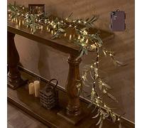 Hairui Guirlande d'oliviers artificielles éclairées de 1,8 m et 96 LED à piles, guirlande de fausses vignes lumineuses avec minuterie pour décoration de cheminée de printemps, Noël, vacances