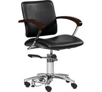 Hairway Fauteuil de coiffure "Augusta" à roulette noir, accoudoir en bois foncé