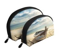 Hairy Raton laveur Trousse de maquillage portable avec fermeture éclair et compartiments intérieurs, Bateau sur la plage., Taille unique
