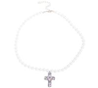 HAISENG Collier ras du cou avec perles d'imitation - Longueur réglable - Accessoire pour femme - Pendentif cœur/croix/chats, taille unique, Comme décrit, Comme décrit.