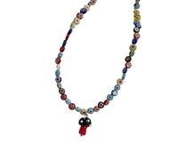 HAISENG Collier tendance en perles de verre avec pendentif champignon et motifs floraux pour un look jeune et élégant, taille unique, Comme décrit, Comme décrit.