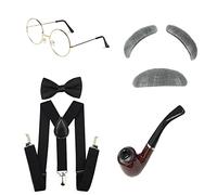 HAISENG Costume de vieil homme pour le 100e jour de l'école avec nœud papillon pour grand-père, accessoires pour studio photo pour enfants - Cosplay pour garçon, perruque de vieil homme
