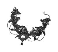 HAISENG Pendentif simple et exagéré avec motif chauve-souris et fleur - Chaîne de clavicule réglable en dentelle noire - Collier en dentelle noire, taille unique, Comme décrit, Comme décrit.