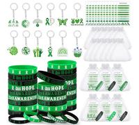 Haishell Lot de 12 porte-clés en acrylique avec ruban vert, 12 bracelets en silicone, 12 cartes d'encouragement, 12 sacs en organza pour femmes, hommes, bénévoles, œuvres caritatives publiques